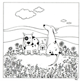 Colour Your Own Three Dogs In A Field — wholesale greeting card