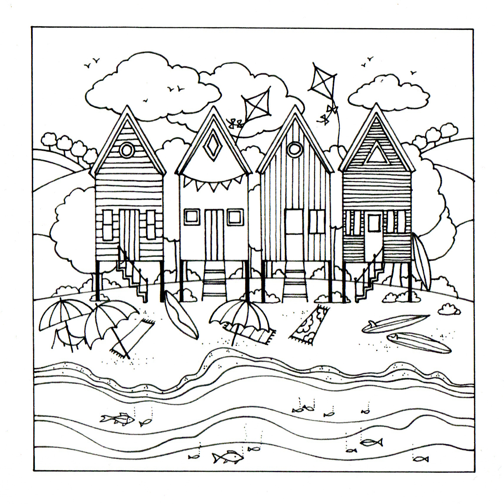 Colour Your Own Beach Huts — wholesale greeting card