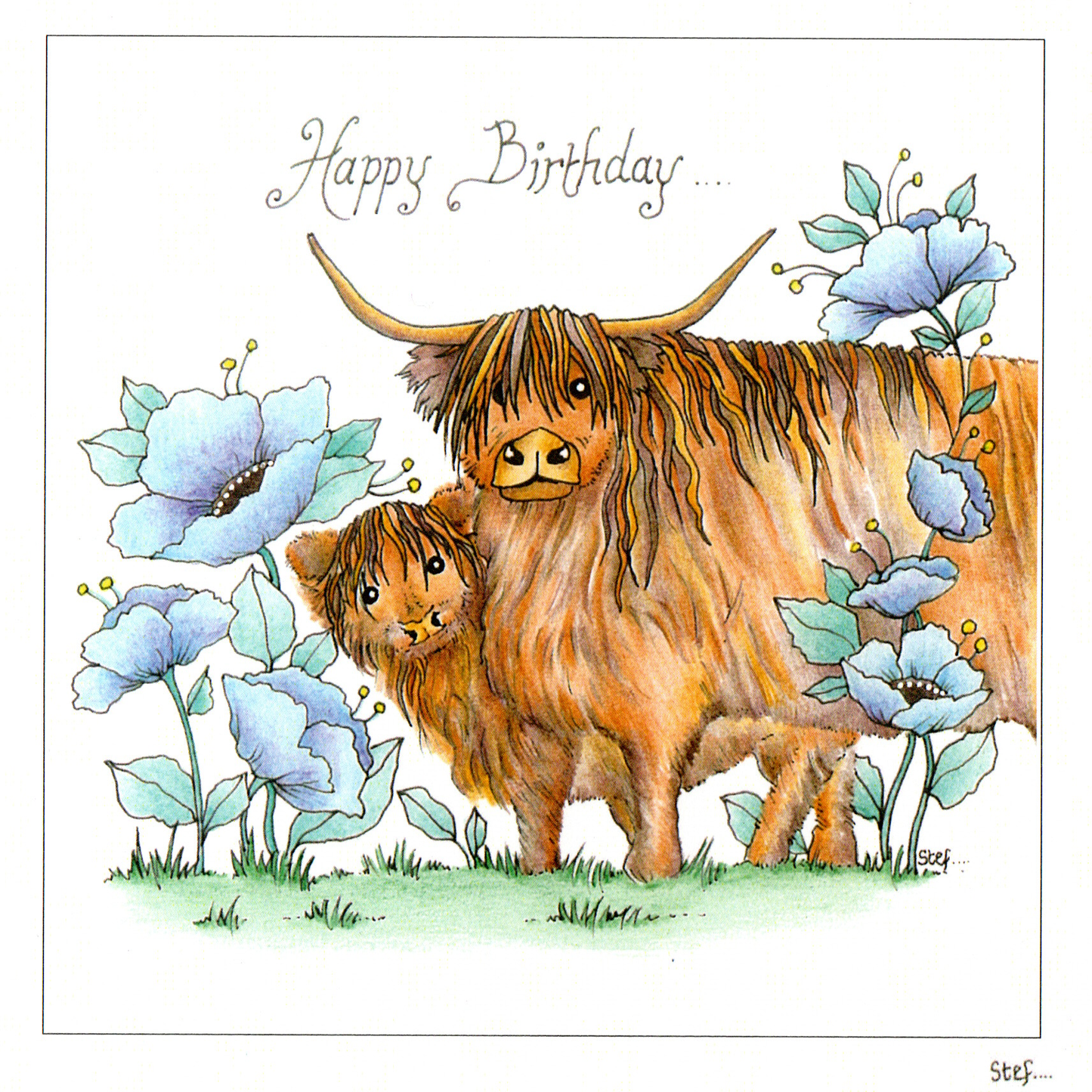 Happy Birthday  Highland Cow And Calf — wholesale greeting card