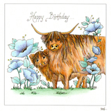 Happy Birthday  Highland Cow And Calf — wholesale greeting card