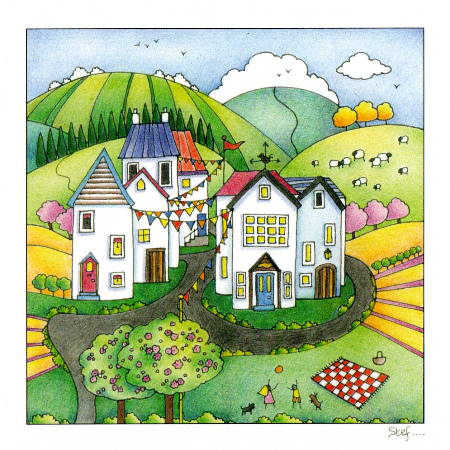 A lovely village scene set in the country — wholesale greeting card