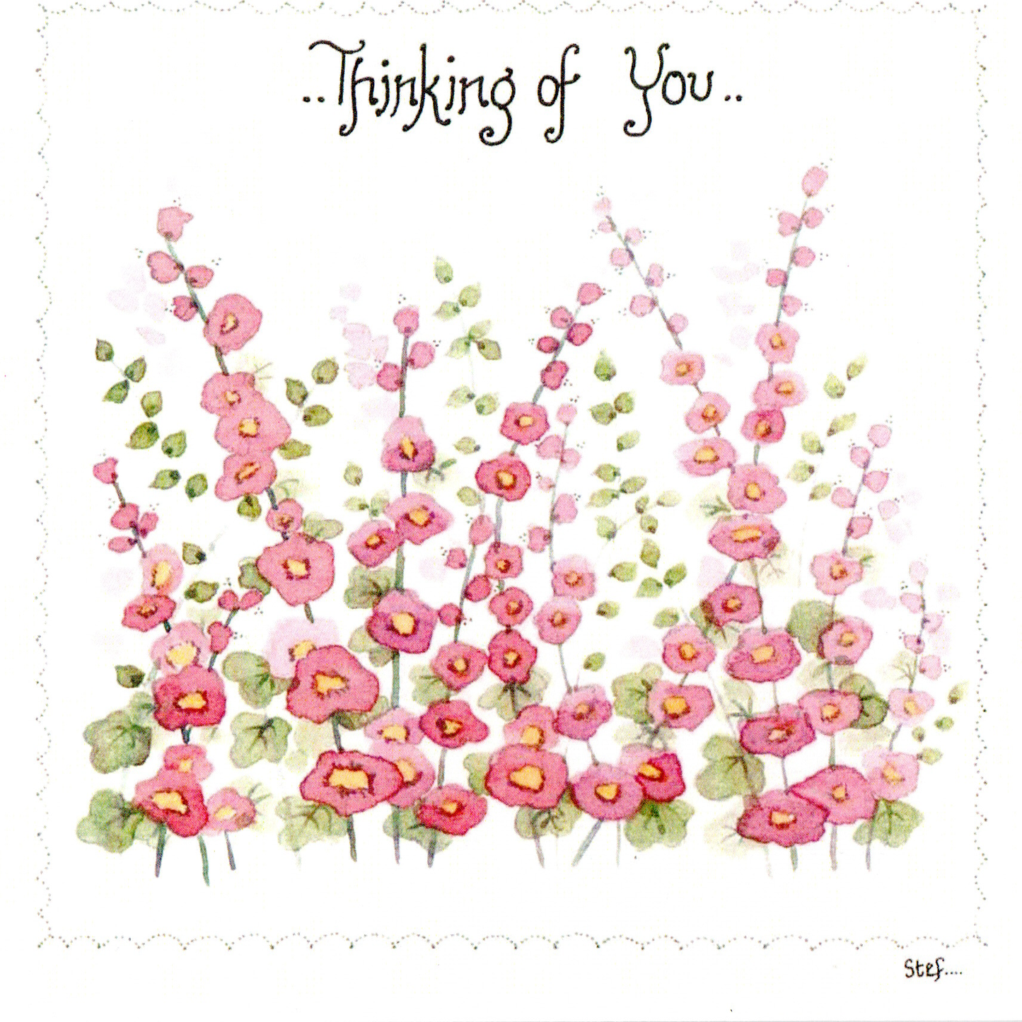Thinking of you with pink flowers — wholesale greeting card