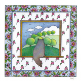 A grey cat staring at the countryside — wholesale greeting card