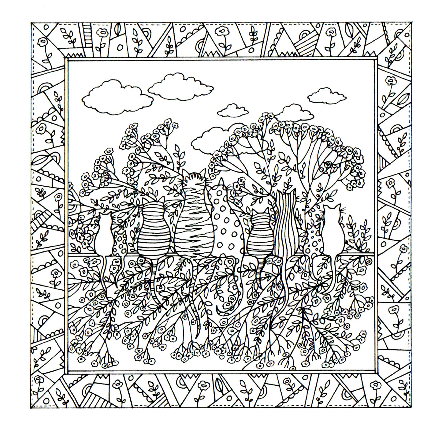 colour your own row of cats — wholesale greeting card