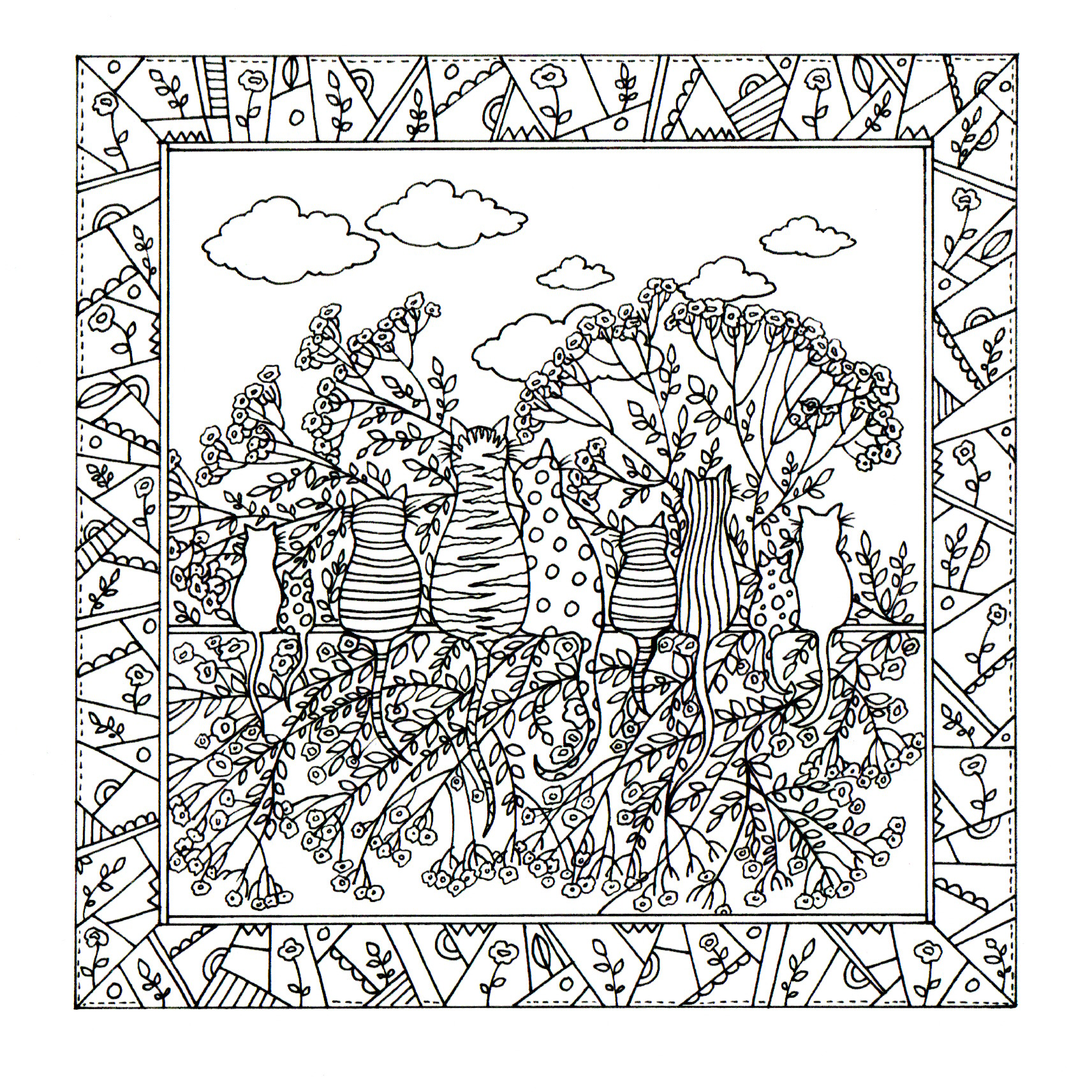 colour your own row of cats — wholesale greeting card
