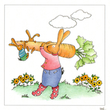 Family Of Hares Carrying A Large Carrot — wholesale greeting card