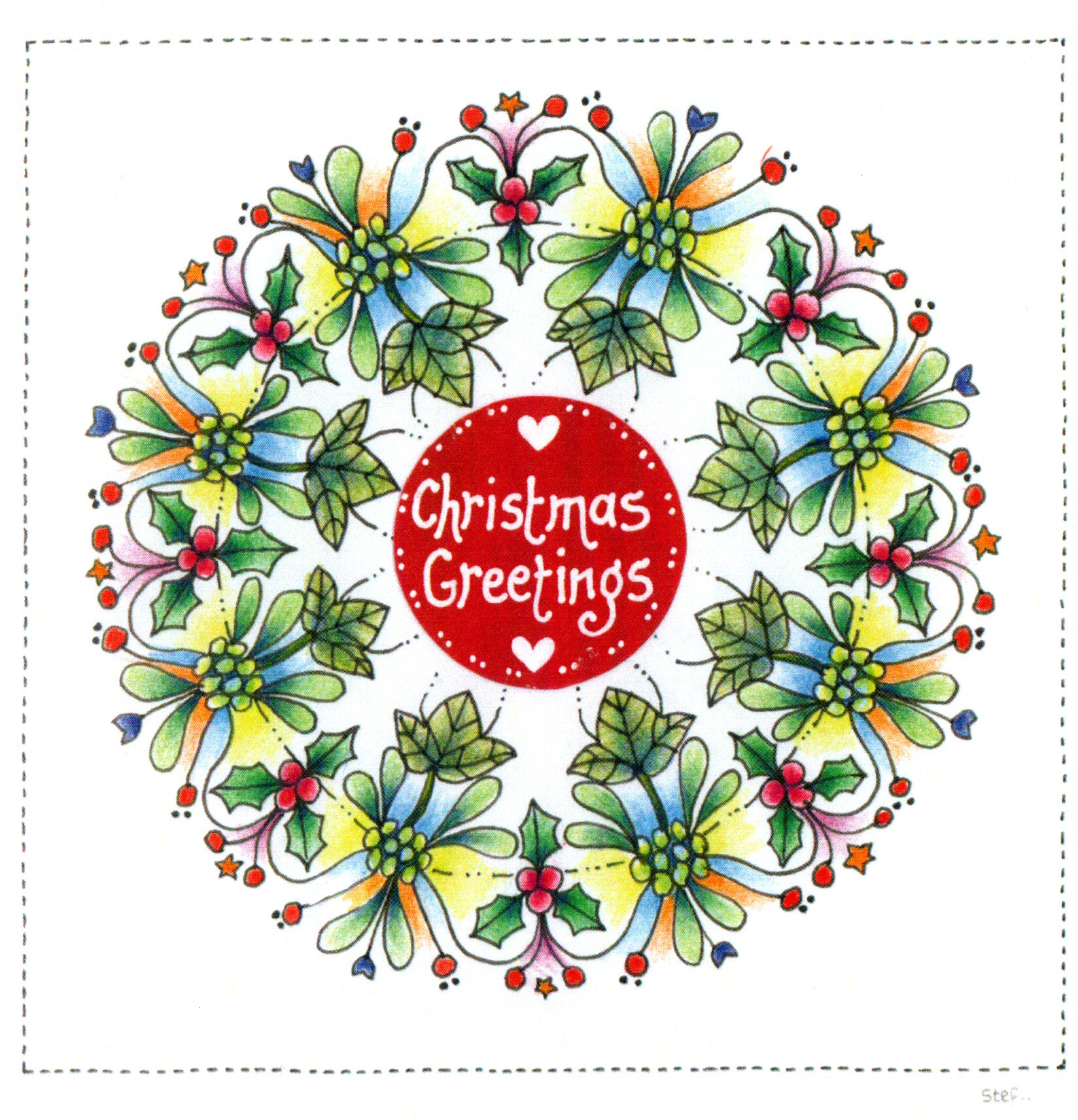 Christmas Greetings Wreath With A Festive Floral Design — wholesale greeting card