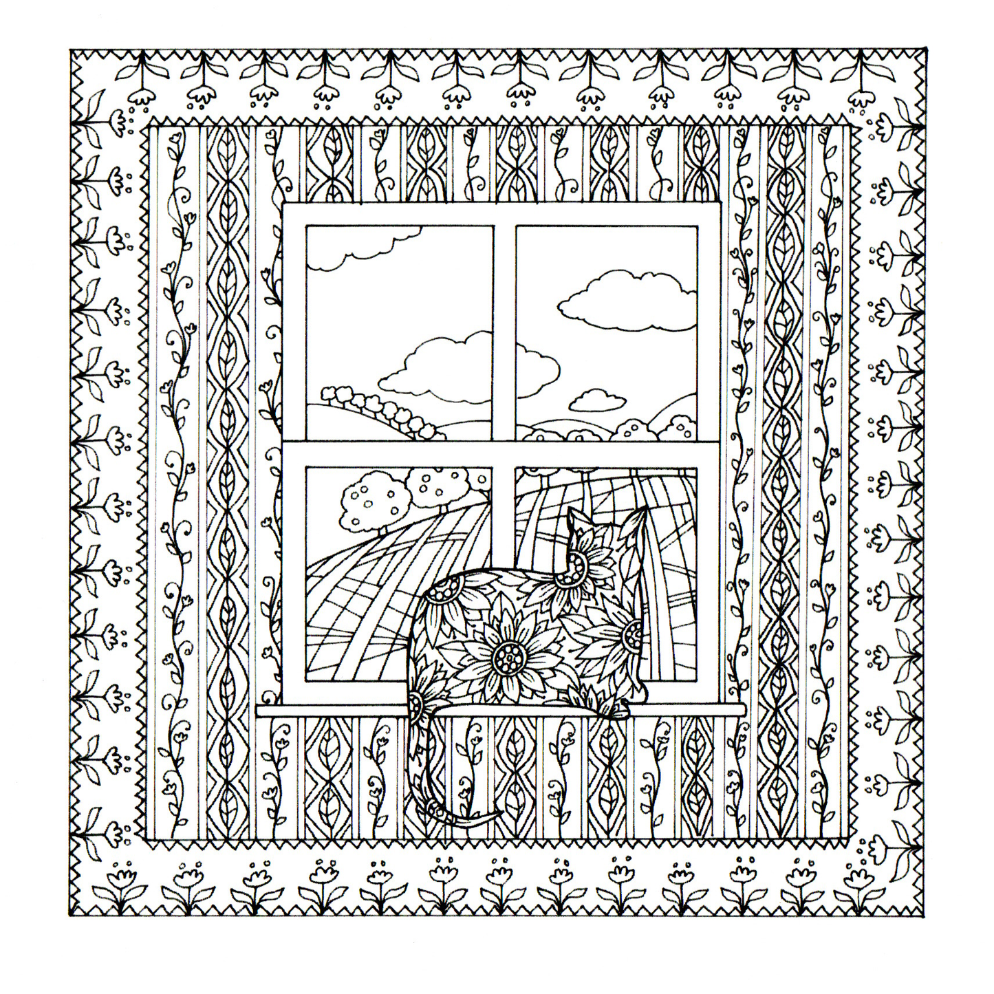 colour your own cat staring out of the window — wholesale greeting card