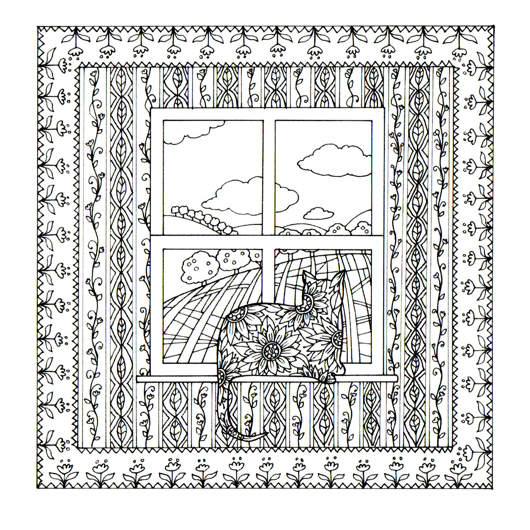 colour your own cat staring out of the window — wholesale greeting card