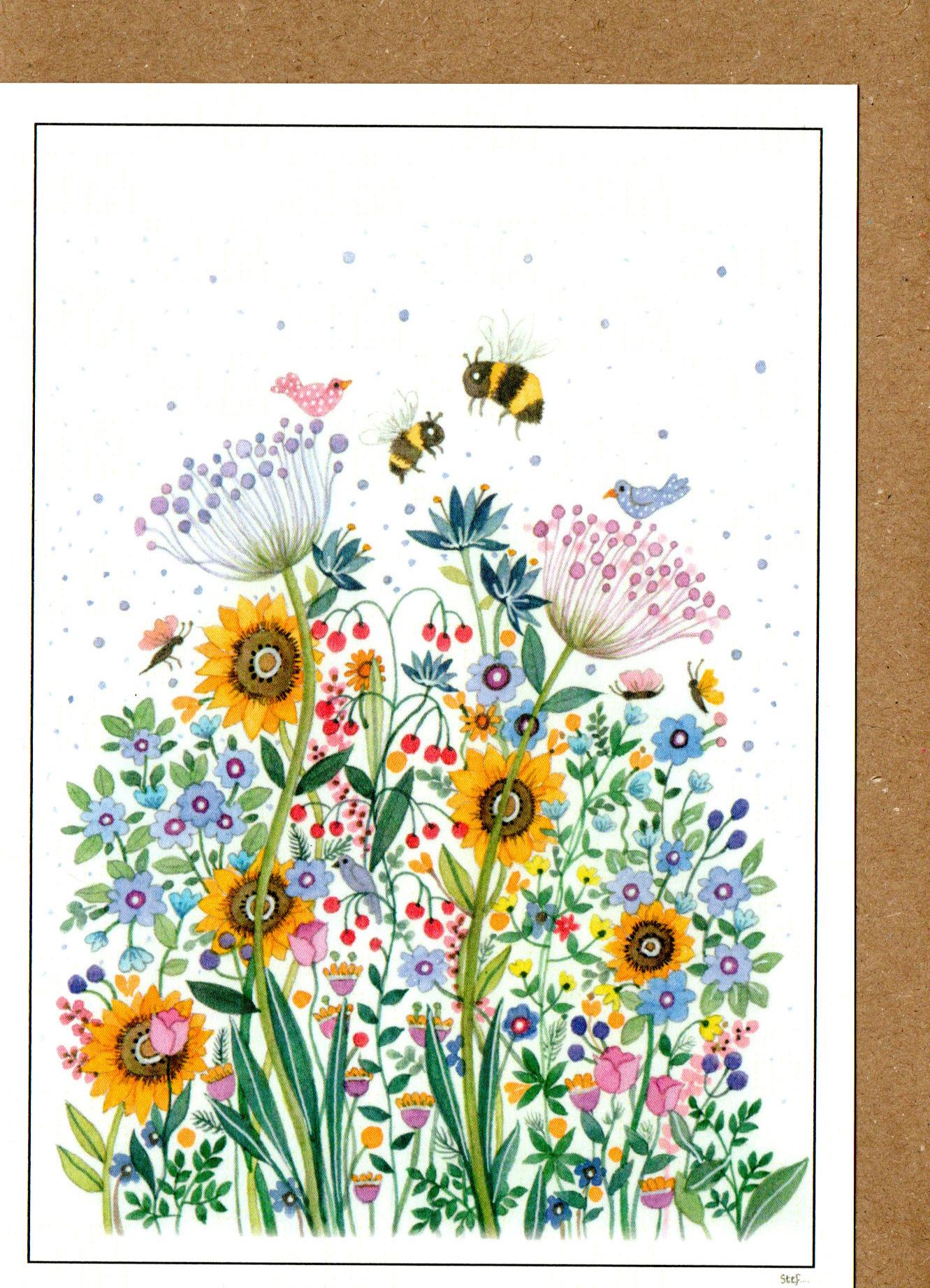 Wildflower Meadow With Bees And Small Birds — wholesale greeting card