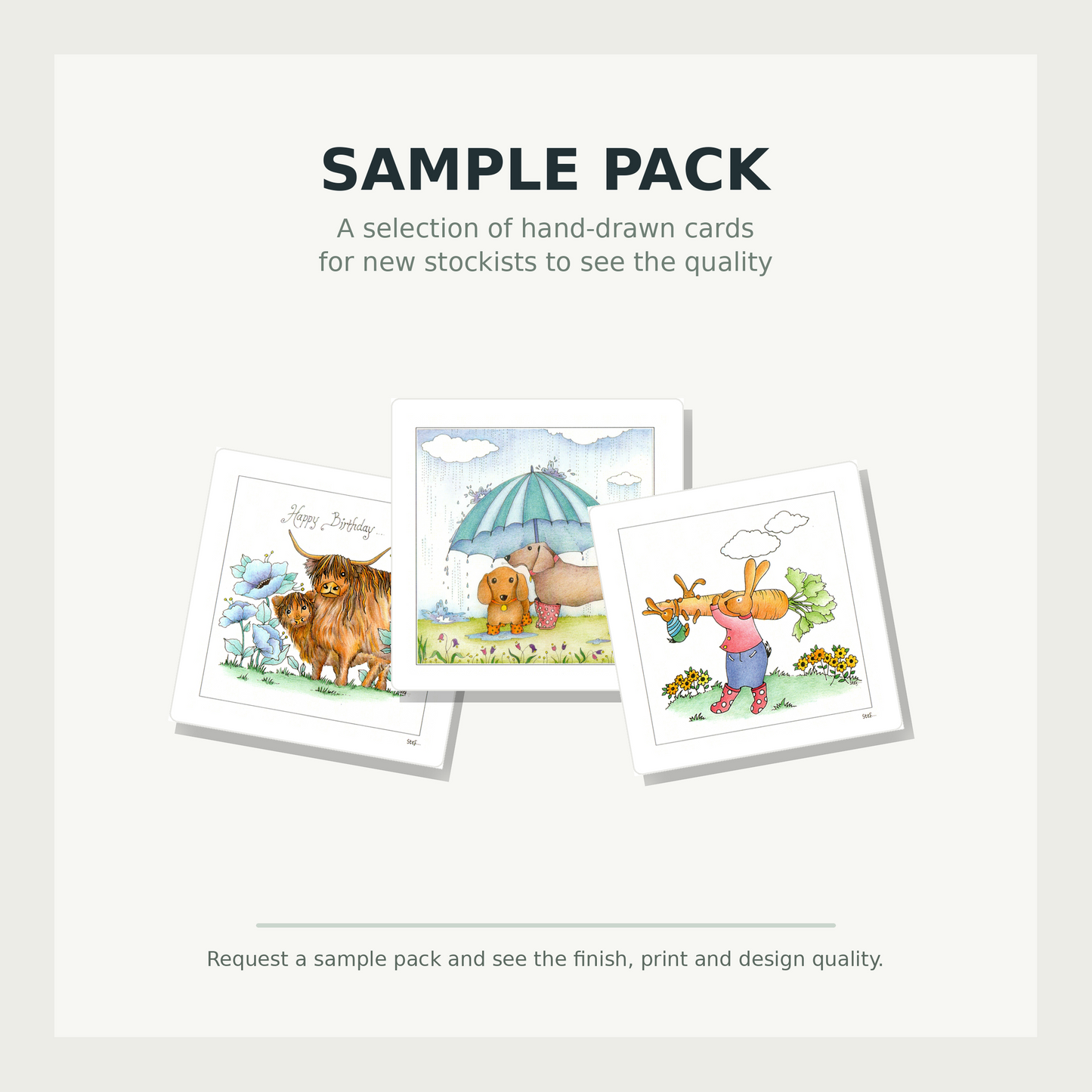 Sample pack of hand drawn cards